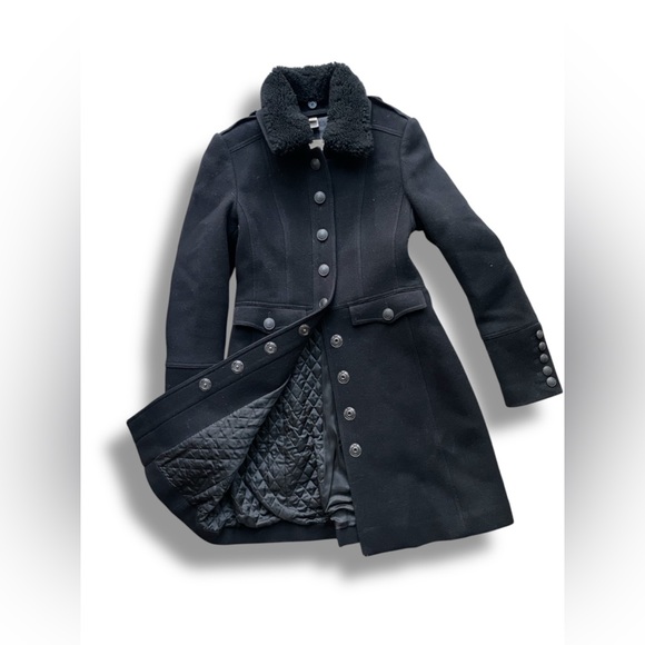 BURBERRY wool cashmere military coat with removable shearling collar - Picture 1 of 13